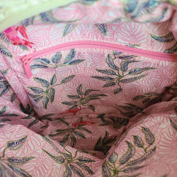 Vera Bradley Straw Mini Convertible Backpack Light Natural Pink Tropical Bird - Picture 5 of 9